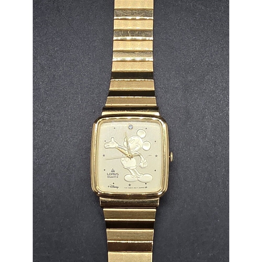 Vintage Disney Lorus Mickey Mouse Gold Tone Silhouette Watch (New Battery) Works